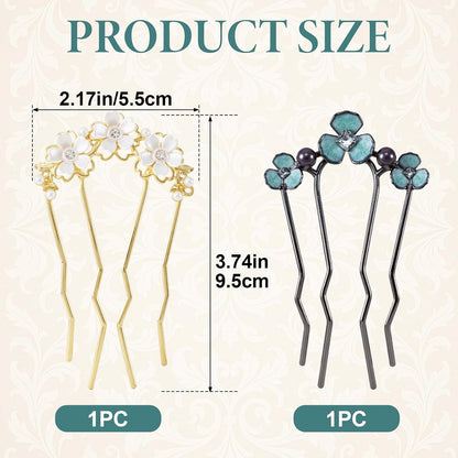 SmallCat 2 Pcs Pearl U Shaped Hair Pins for Buns, Black & Gold