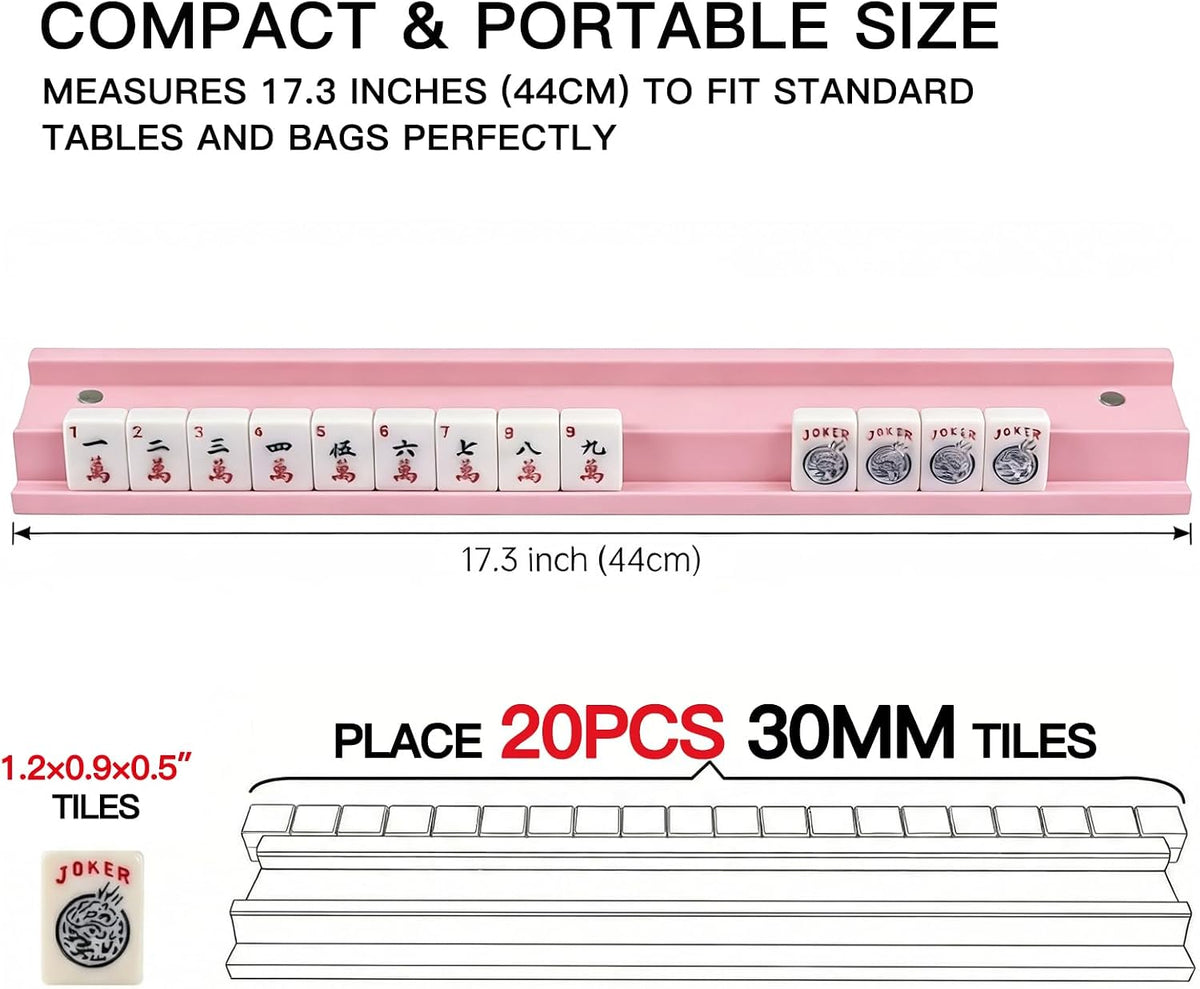 Pink Mahjong Racks with Magnetic Pushers, Set of 4, 17.3" Wooden