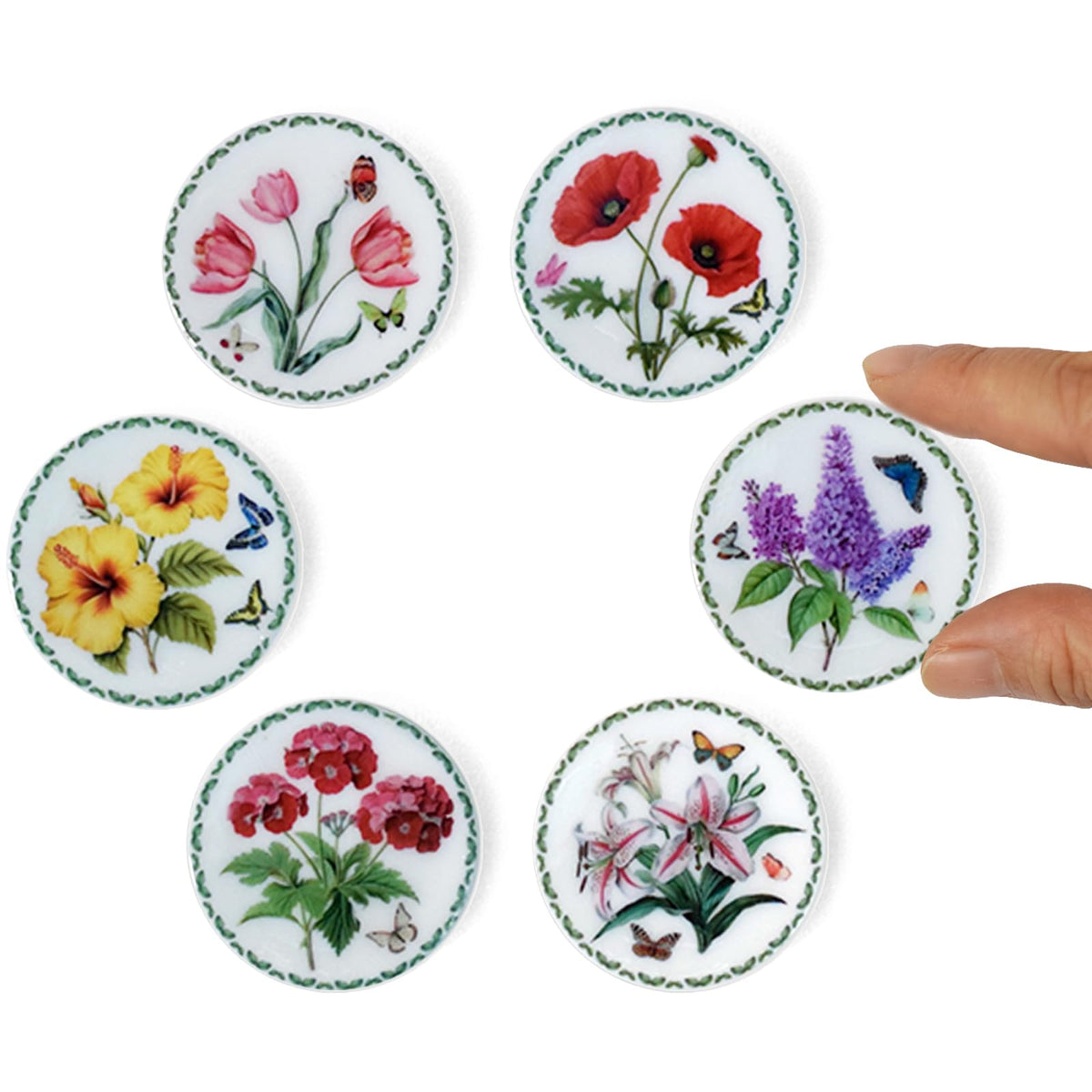 6PCS Handcrafted Miniature Ceramic Plates in 1:12 or 1:6 Scale, Vintage Porcelain Playhouse Dishes (Alice, 3CM)