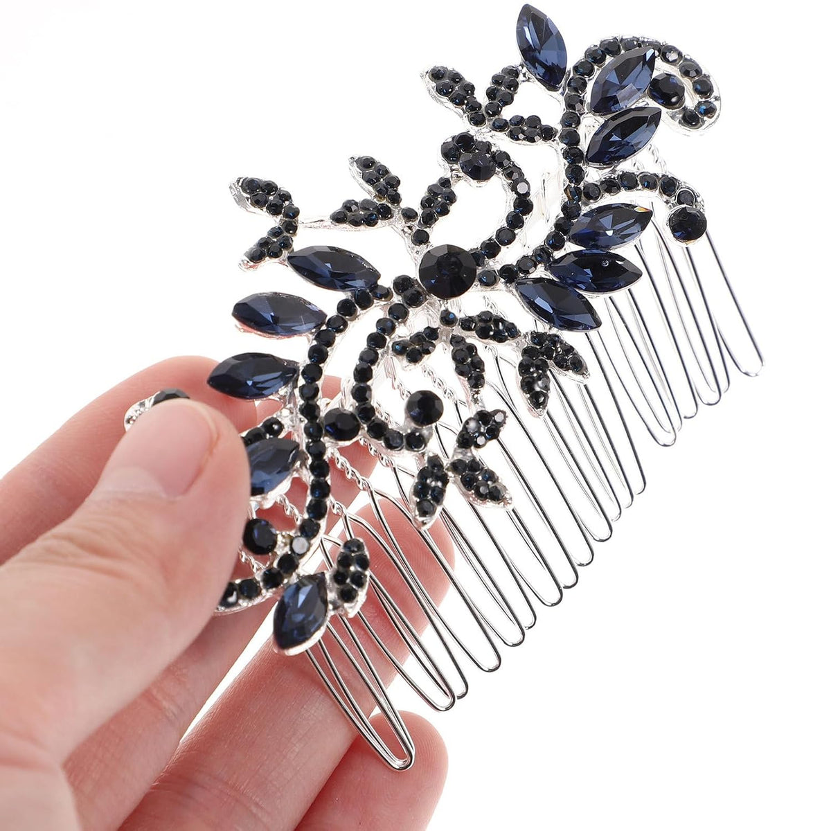 Lurrose Wedding Hair Comb Blue Rhinestone Hair Comb Hairpin Bride Vintage Flower Crystal Overtone Bridal Accessories for Bridal Bridesmaid