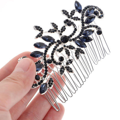 Lurrose Wedding Hair Comb Blue Rhinestone Hair Comb Hairpin Bride Vintage Flower Crystal Overtone Bridal Accessories for Bridal Bridesmaid