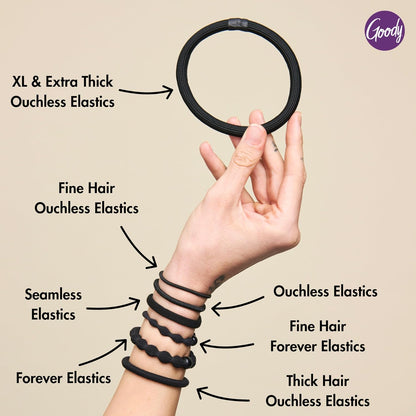 Goody Ouchless Hair Elastics – No Pull, No Breakage, Tangle-Free Hold for Thick, Curly, Coily & Textured Hair – 15 Count, Black, Long-Lasting Ponytail Holders for Women & Men