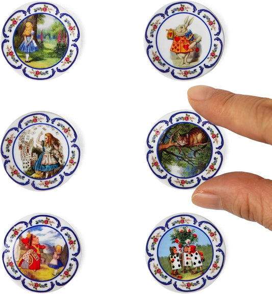 6PCS Handcrafted Miniature Ceramic Plates in 1:12 or 1:6 Scale, Vintage Porcelain Playhouse Dishes (Alice, 3CM)