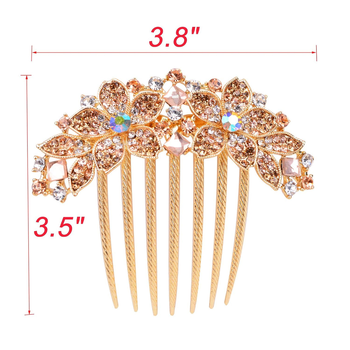 Women Rhinestone Inlaid Flower Hair Comb Hairpin Barrette Accessory,Also Perfect Mother's Day Gifts for Mom (Champagne)