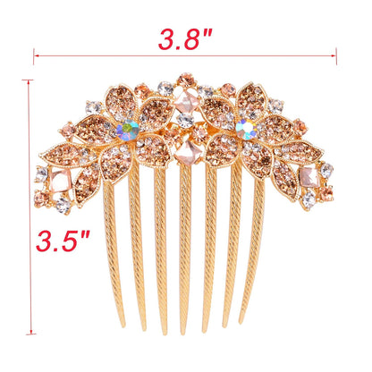 Women Rhinestone Inlaid Flower Hair Comb Hairpin Barrette Accessory,Also Perfect Mother's Day Gifts for Mom (Champagne)