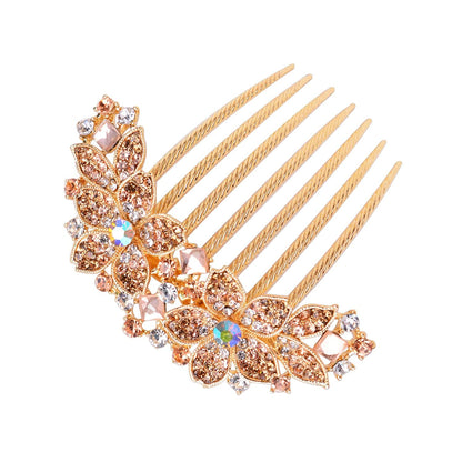 Women Rhinestone Inlaid Flower Hair Comb Hairpin Barrette Accessory,Also Perfect Mother's Day Gifts for Mom (Champagne)
