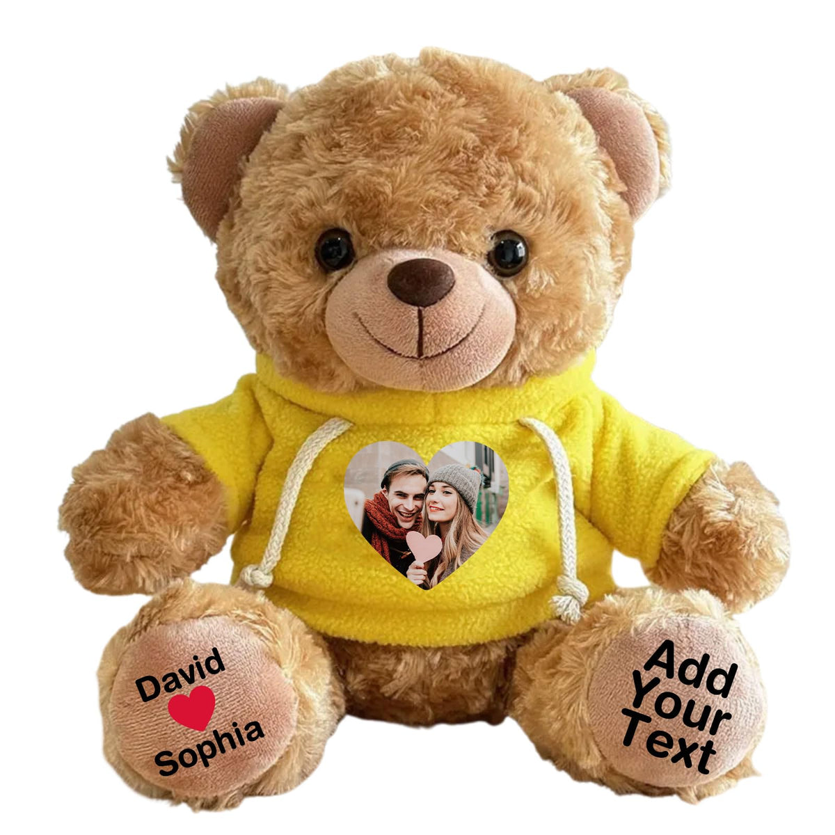 Personalized Bear Stuffed Animal with Picture Text Date, 11 Inch Customized Teddy Bear Plush Toys, Gift for Girlfriend, Boyfriend, Birthday, Anniversary, Valentines (Red Hoodie