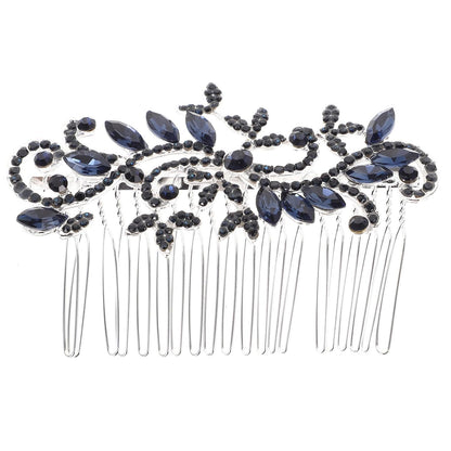 Lurrose Wedding Hair Comb Blue Rhinestone Hair Comb Hairpin Bride Vintage Flower Crystal Overtone Bridal Accessories for Bridal Bridesmaid