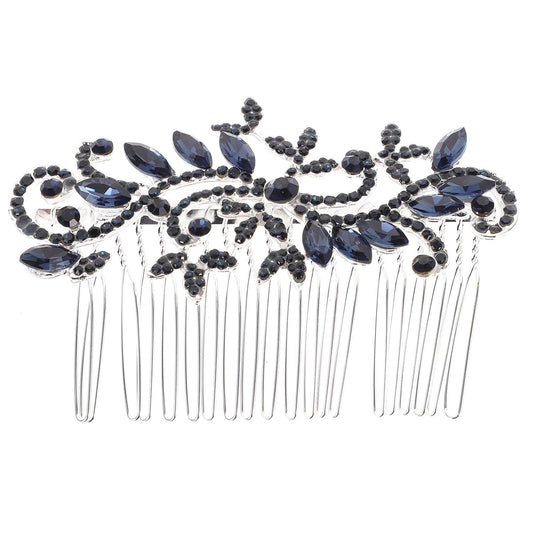 Lurrose Wedding Hair Comb Blue Rhinestone Hair Comb Hairpin Bride Vintage Flower Crystal Overtone Bridal Accessories for Bridal Bridesmaid
