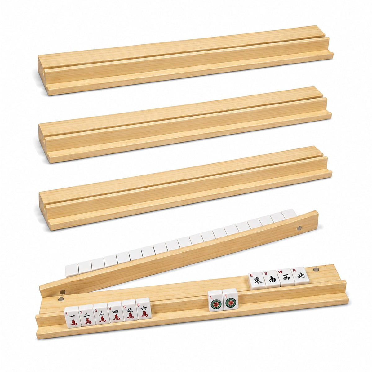 Pink Mahjong Racks with Magnetic Pushers, Set of 4, 17.3" Wooden
