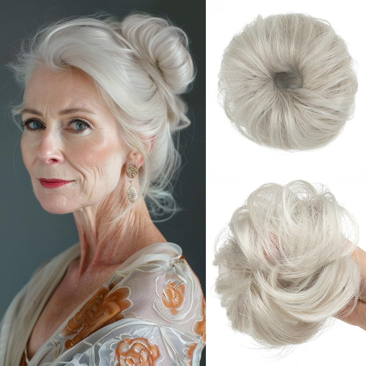 CJL HAIR 2PCs Small Cute Messy Bun Hair Piece for Thin Hair Women Mini Synthetic Curly Bun Scrunchies Updo Hairpieces Dirty Blonde