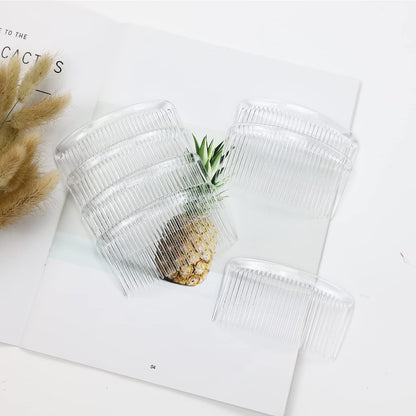 Lawie 20 Pack Clear White Large Plastic Hair Side Comb With Long Teeth Hairpins Grips Barrettes Clamps Bows for Women Bridal Wedding Veil Decorative Headpiece French Twist Updo Bun Accessories