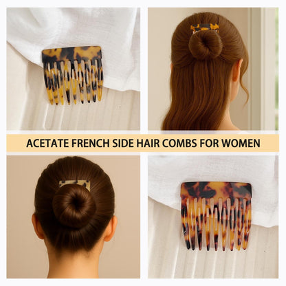 French Hair Side Comb - Small French Twist Hair Combs Decorative, Strong Hold Hair Clips for Women Girls Bun, 4 Pcs (Tortoise Shell, Leopard)