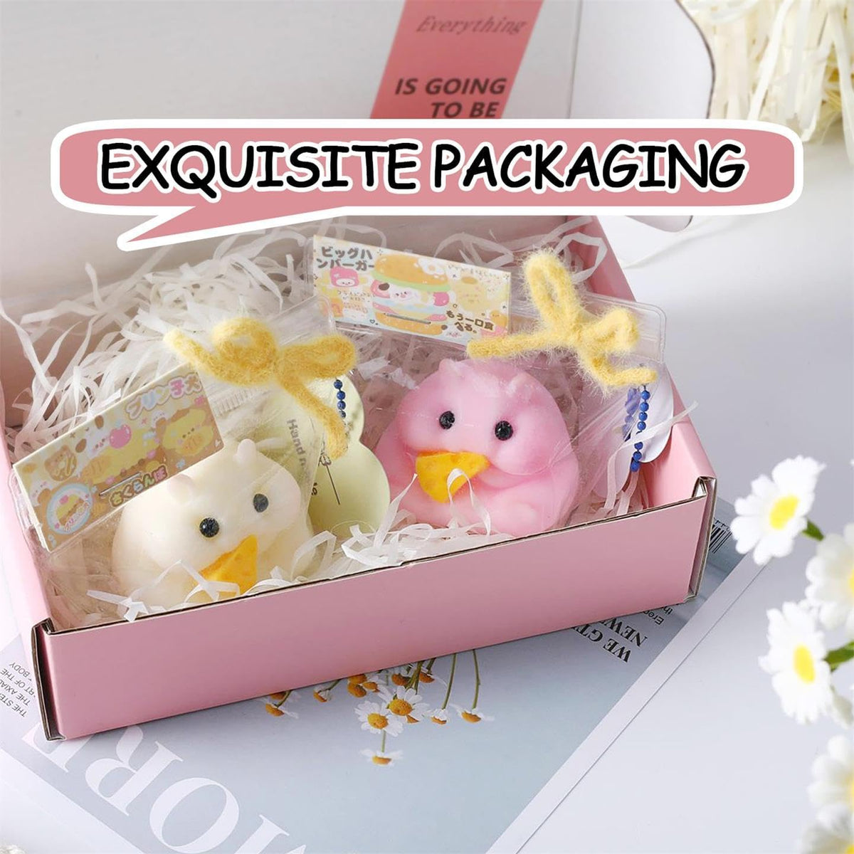 2PCS QCROAD SQUISHY Handmade Taba Hamster Squishy Squeeze Toys - Ultra Soft Silicone Animal Squishies for Kids & Adults, Reusable Non-Violent Squishy Toys for Stress Relief & Relaxation （White&Pink）