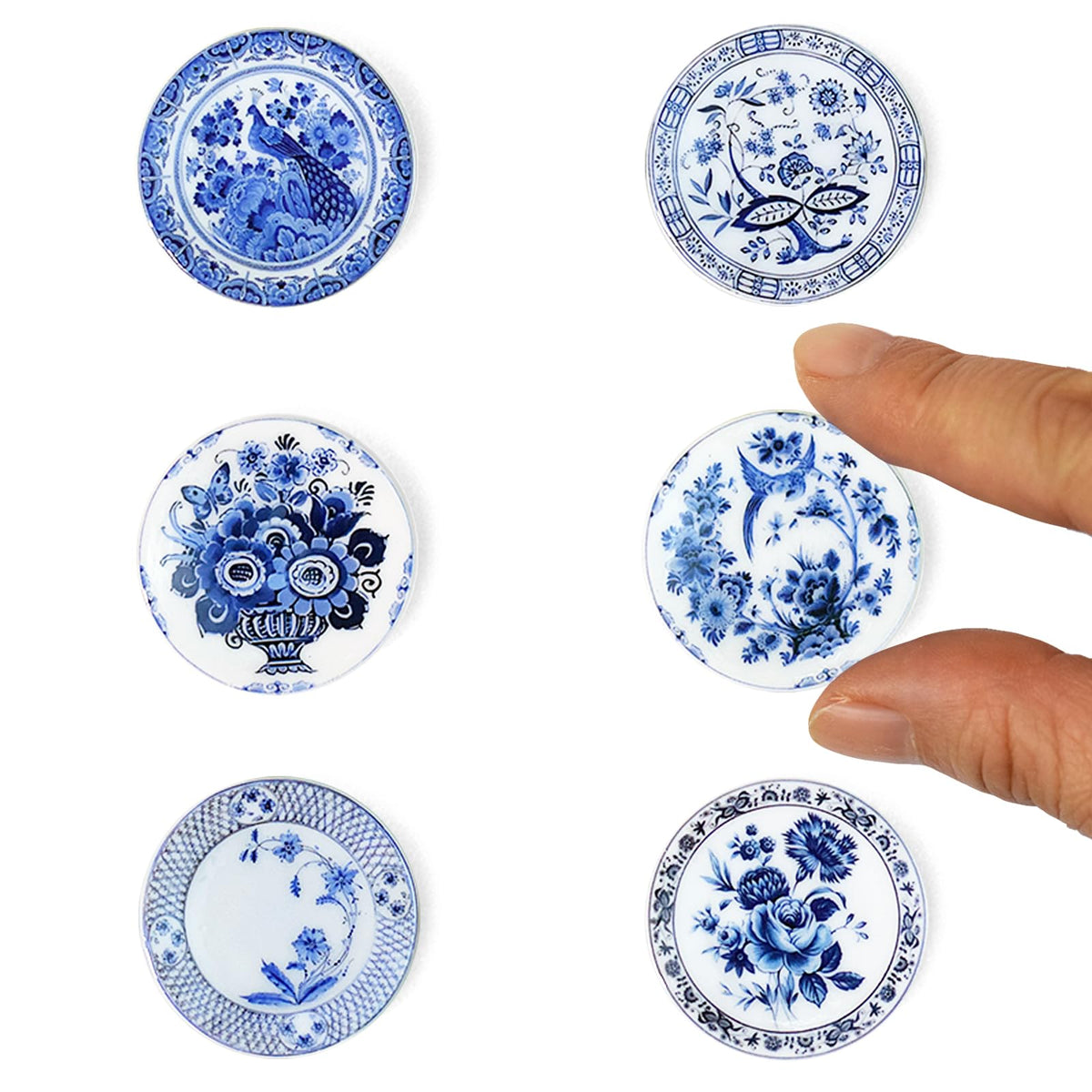 6PCS Handcrafted Miniature Ceramic Plates in 1:12 or 1:6 Scale, Vintage Porcelain Playhouse Dishes (Alice, 3CM)