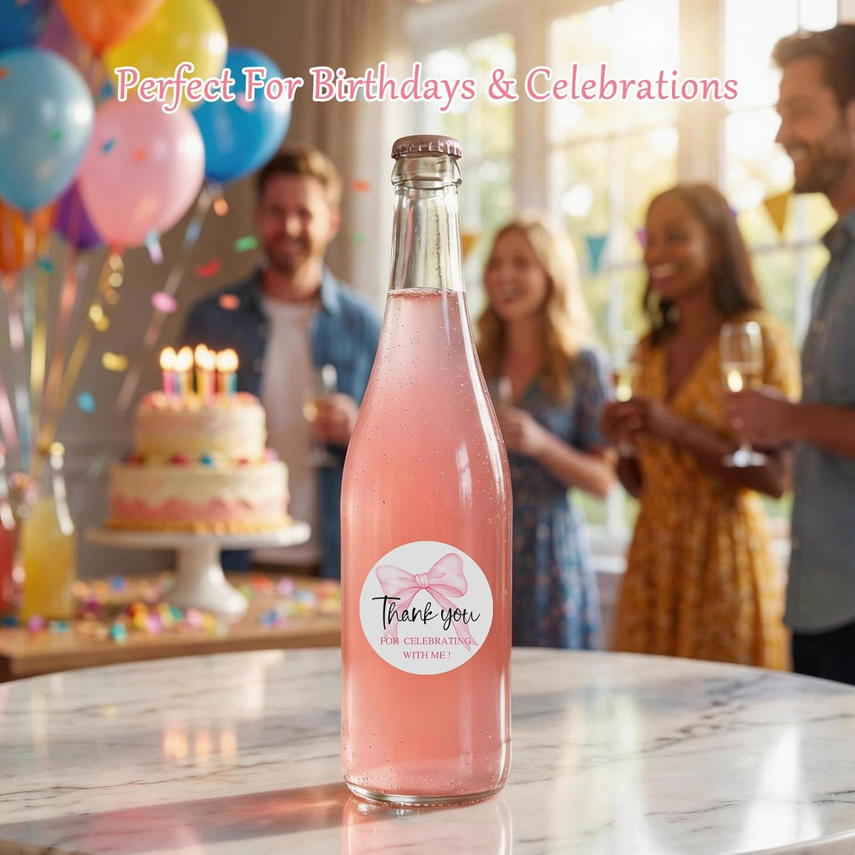 120 Pink Thank You Stickers for Celebrating with Me, Coquette Bow Party Favor Labels for Baby Shower, Birthday & Graduation, Favor Bag Seals for Moms-to-Be, Graduates & Party Hosts, 1.6 Inch