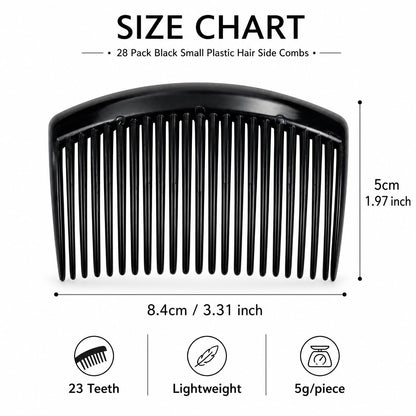 28 Pack Black Small Plastic Hair Side Comb With Long Teeth Hairpins Grips Barrettes Clamps Bows for Women Bridal Wedding Veil Decorative Headpiece French Twist Updo Bun Accessories