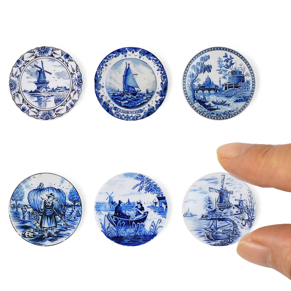 6PCS Handcrafted Miniature Ceramic Plates in 1:12 or 1:6 Scale, Vintage Porcelain Playhouse Dishes (Alice, 3CM)