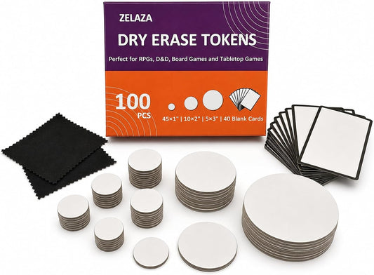 Dry Erase Tokens, 100 PCS DND Circle Tokens and MTG Proxy Cards Set