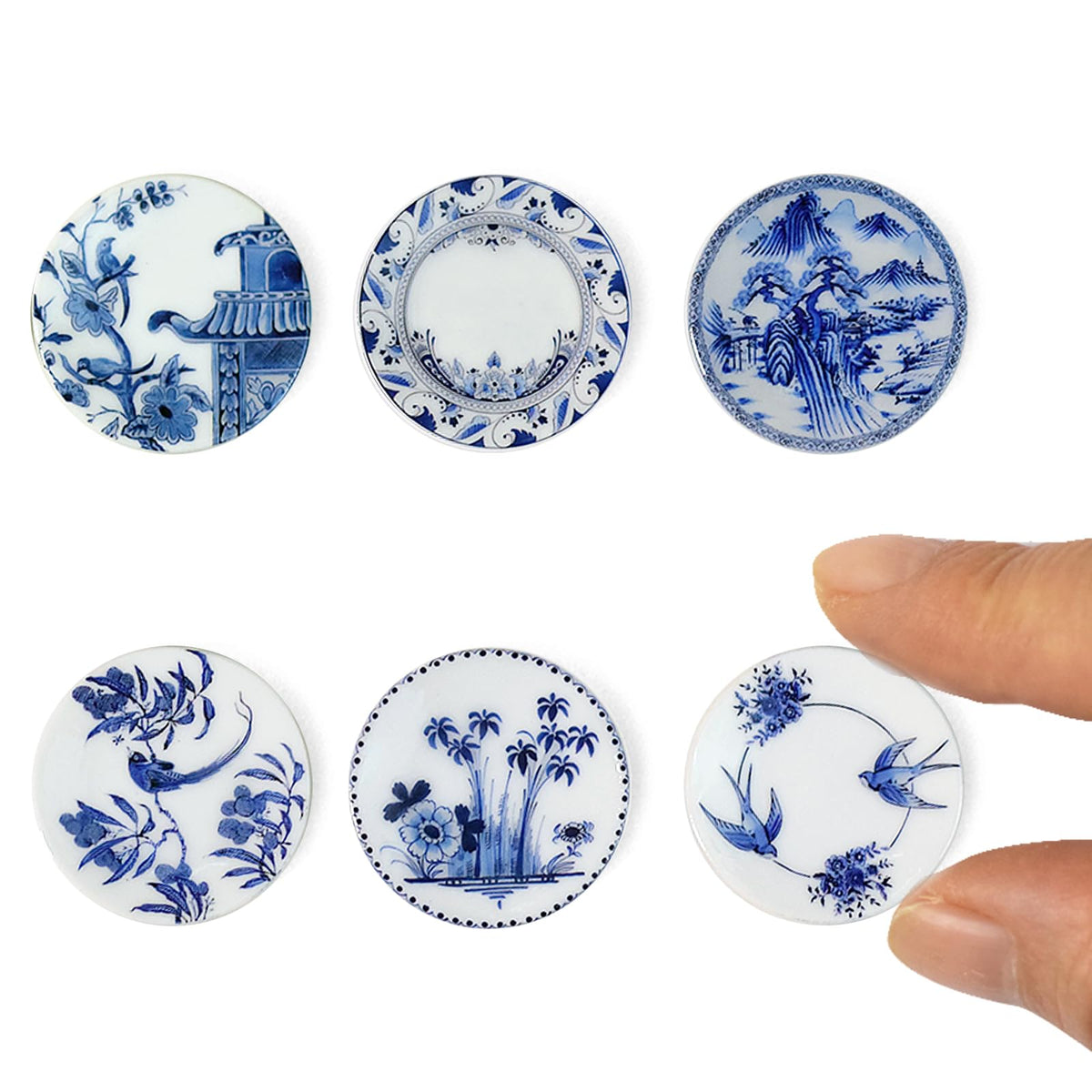 6PCS Handcrafted Miniature Ceramic Plates in 1:12 or 1:6 Scale, Vintage Porcelain Playhouse Dishes (Alice, 3CM)