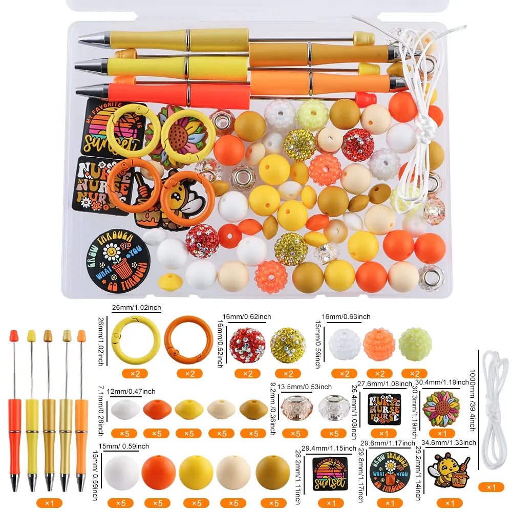 85 boxed DIY bead pens, Bead set, and silicone focal beads, silicone round beads, suitable for jewelry making, matching DIY bracelets, hanging ropes, bead pen accessories, DIY Craft Set, Jewelry Making Supplies, Beading Supplies