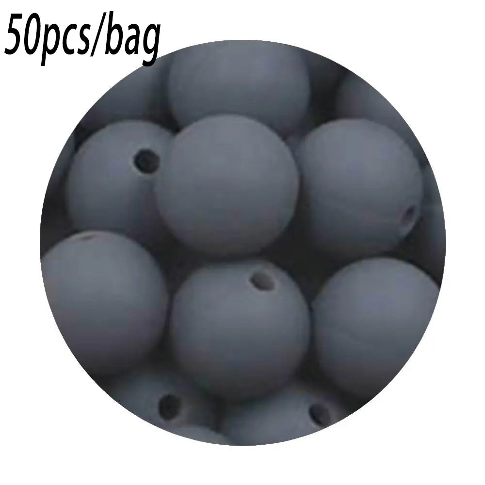 Silicone Beads Kit, 50 pcs Beaded Set of 15 mm Silicone Beads, Bead Assortment and DIY Beading and Jewelry Making Supplies for Keychains, Necklaces and Jewelry Crafts