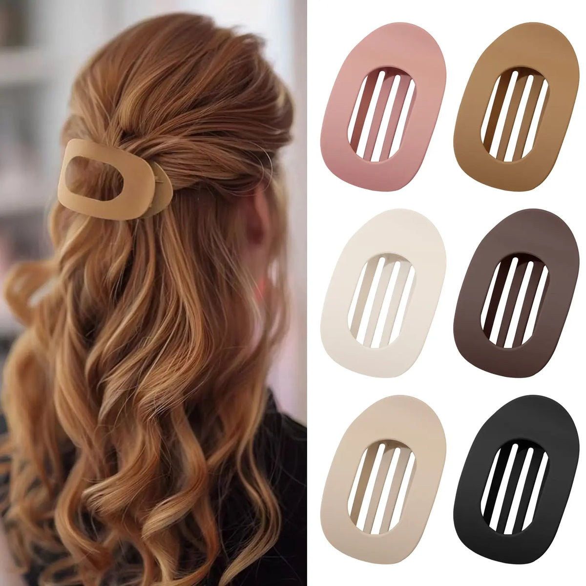 Women's 6-Pack Flat No-Crease Matte Hair Claws - Strong Hold for Thick/Thin Hair, Girl Accessories for Work/Party (flatclawclip, Claw Clip Ponytail, Girl Bun Clip)