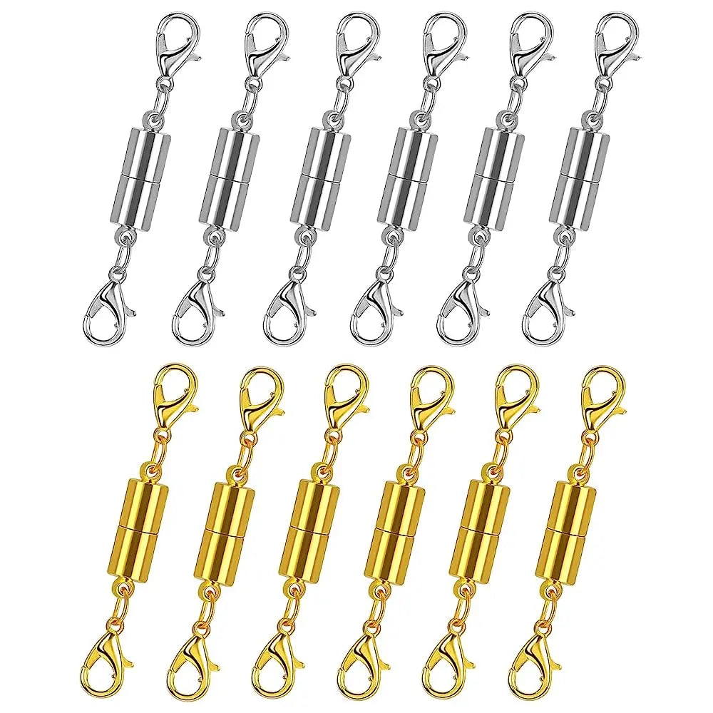 12 Pack Magnetic Necklace Clasps and Closures Necklace Jewelry Extender with Strong Magnet Magnetic Gold and Silver Plating Gift Stainless Steel Charm