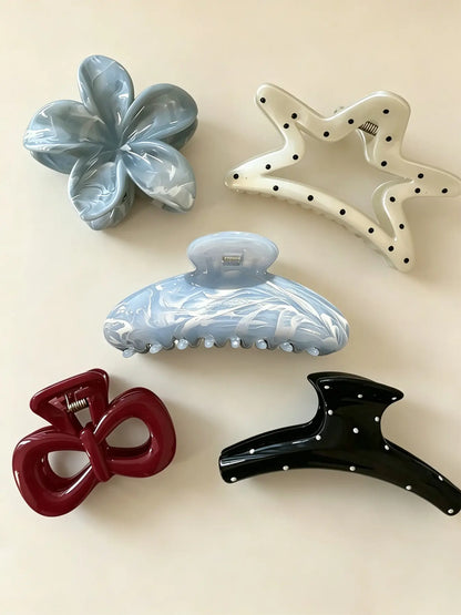 5pcs Cute Polka Dot Decorative Hair Claw Clips, Sweet Large Clips for Women, Trendy Casual Hair Accessories, Assorted Shapes Hair Claws, Acrylic Clips