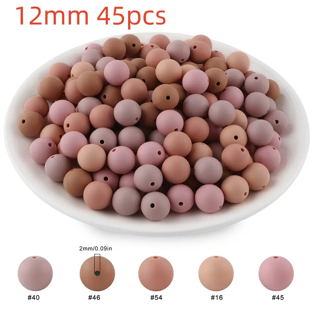 45pcs 9/12/15mm Solid Color Silicone Round Beads Combination DIY Beads Set Mixed in 5 colors Suitable for Making Beaded pens Bracelets and Phone Lanyards