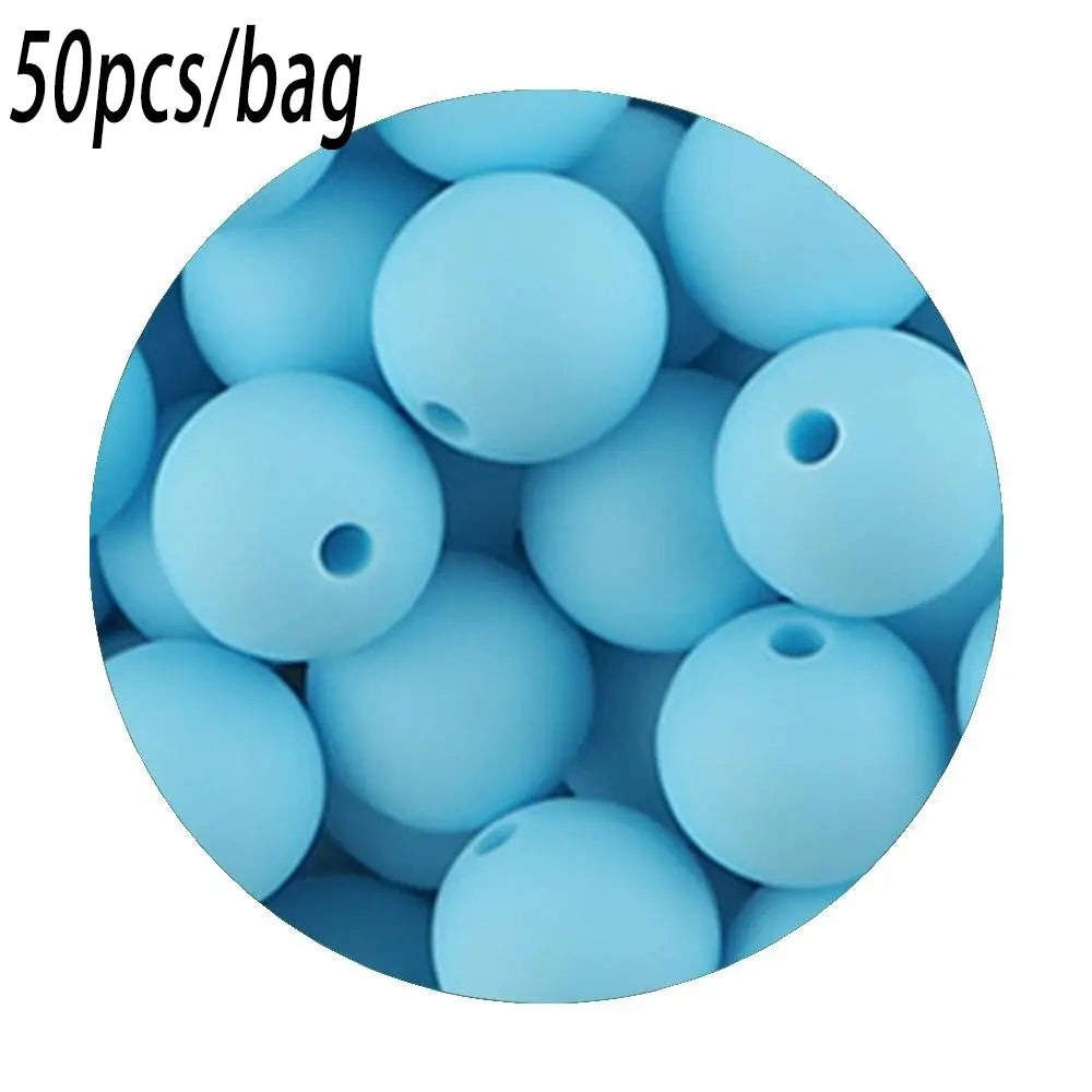 Silicone Beads Kit, 50 pcs Beaded Set of 15 mm Silicone Beads, Bead Assortment and DIY Beading and Jewelry Making Supplies for Keychains, Necklaces and Jewelry Crafts