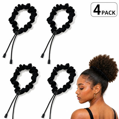 2 Pcs Adjust Satin Hair Scrunchies for Women Girls, Adjustable Hair Ties Soft Than Silk for 4c Girlie Thick Curly Natural Hair, Easy to Use Hair Accessories for Afro Puff Loc Ponytails (black)