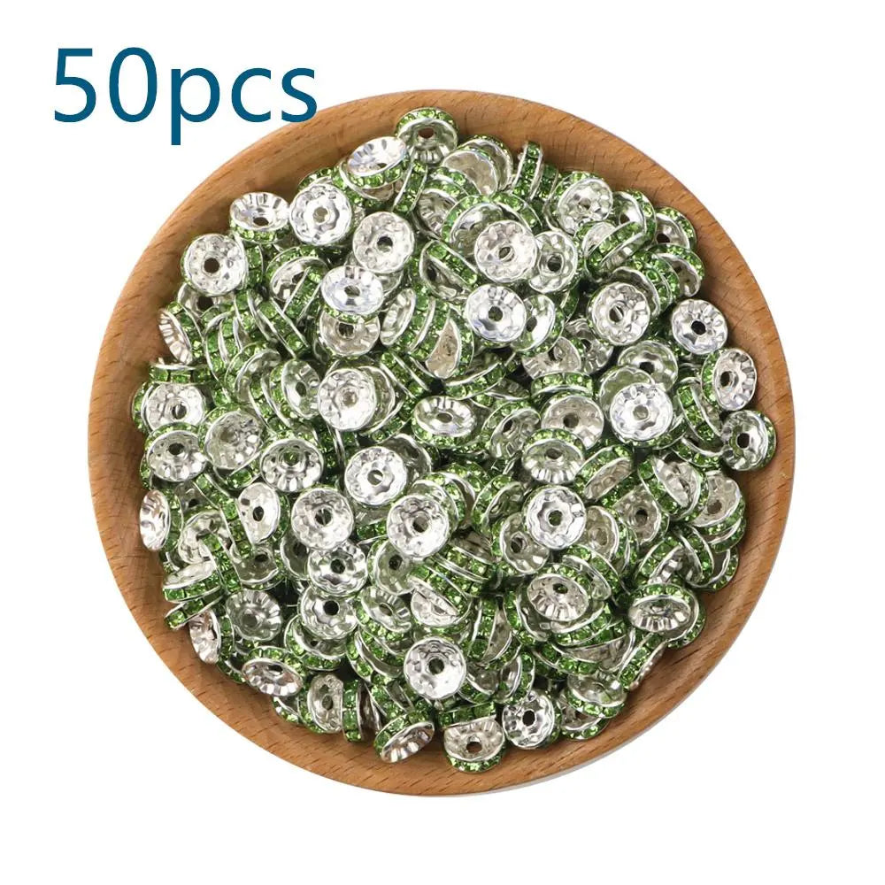 10mm Metal Crystal Bead, Bead Assortment, Bead Mix, 50pcs/set Artificial DIY Jewelry Accessories for Bracelet & Necklace, DIY Jewelry Making Supplies for Women & Girls, Diy Beads, Beading Supplies