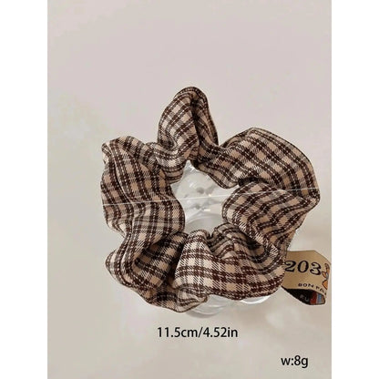 Women’s 2-Pack Fabric Plaid Hair Scrunchies - Round Shape, One Size, Soft Elastic Athletic Hair Ties, Elegant Everyday Bag Accessory for Outfit Styling & Casual Wear