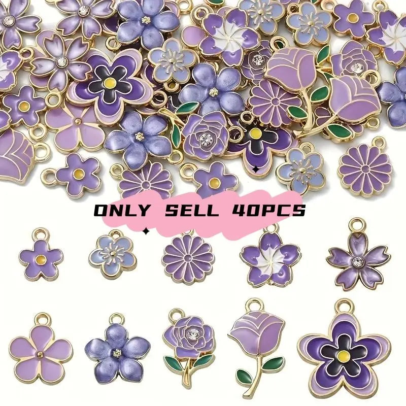 Elegant Enamel Pendant Set, DIY Pendants, 40 Pieces Alloy Stars & Flowers, DIY Bracelet Necklace Jewelry Making Accessories, Perfect Gift for Friends and Family, Jewelry Making Supplies