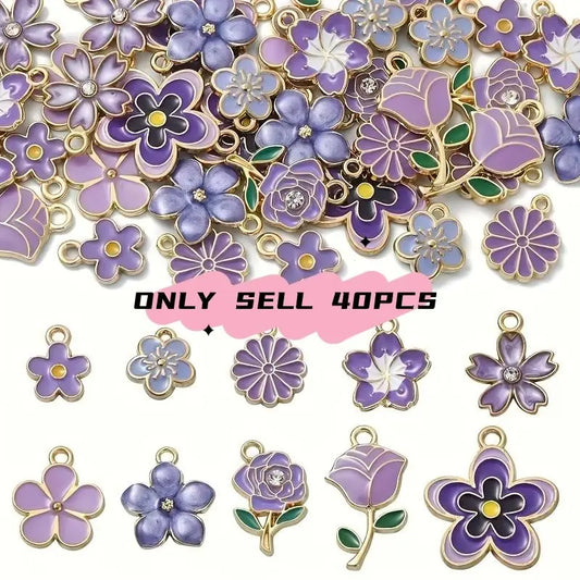 Elegant Enamel Pendant Set, DIY Pendants, 40 Pieces Alloy Stars & Flowers, DIY Bracelet Necklace Jewelry Making Accessories, Perfect Gift for Friends and Family, Jewelry Making Supplies