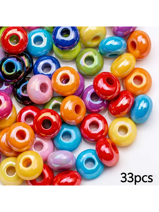 33pcs 8*14mm colored abacus beads, solid flat round wheel beads with large holes, loose beads, Diy kit, Diy Beading Accessories, suitable for DIY decoration, can be used for necklaces, beads for jewelry making, Jewelry Making Supplies