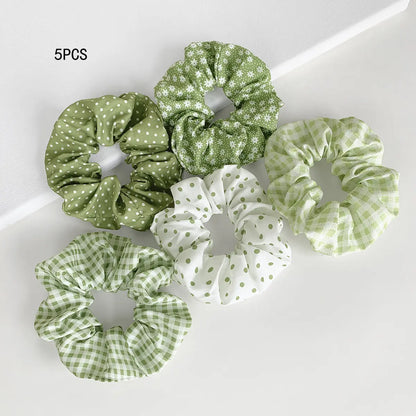 Women's Vintage Pastel Band-Shaped Hairbands & Scrunchies - Plaid/Polka, Floral Prints, Metal Accents, Elastic Fabric Hair Rubber Bands for Everyday Hairstyles