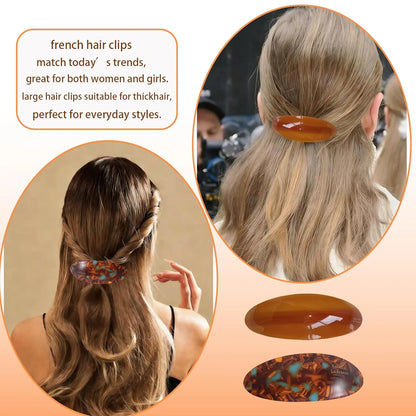 Female 3PCS Tortoiseshell Acetate Snap Hair Barrettes - Suitable for Thick/Thin Hair, Everyday Styling