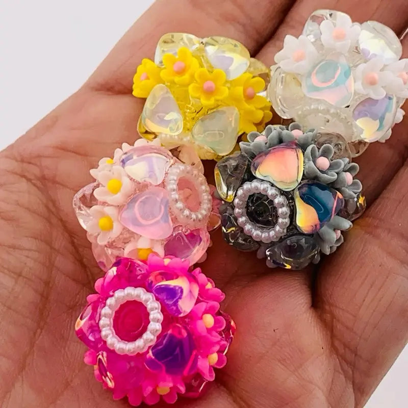 F11-Stunning Flower Beads Set - Handcrafted 20mm Beads for Pens & Key Chains - Unique Design with Glamorous Sparkle
