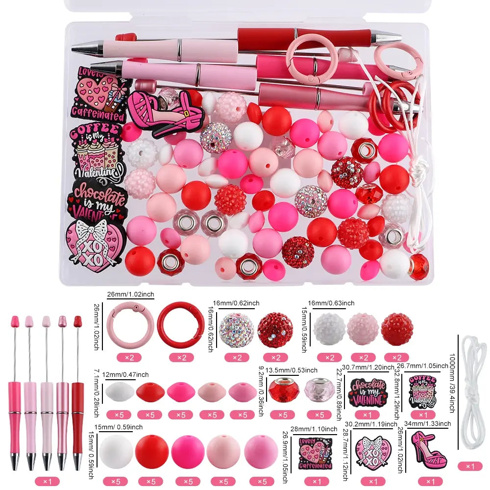 85 boxed DIY bead pens, Bead set, and silicone focal beads, silicone round beads, suitable for jewelry making, matching DIY bracelets, hanging ropes, bead pen accessories, DIY Craft Set, Jewelry Making Supplies, Beading Supplies