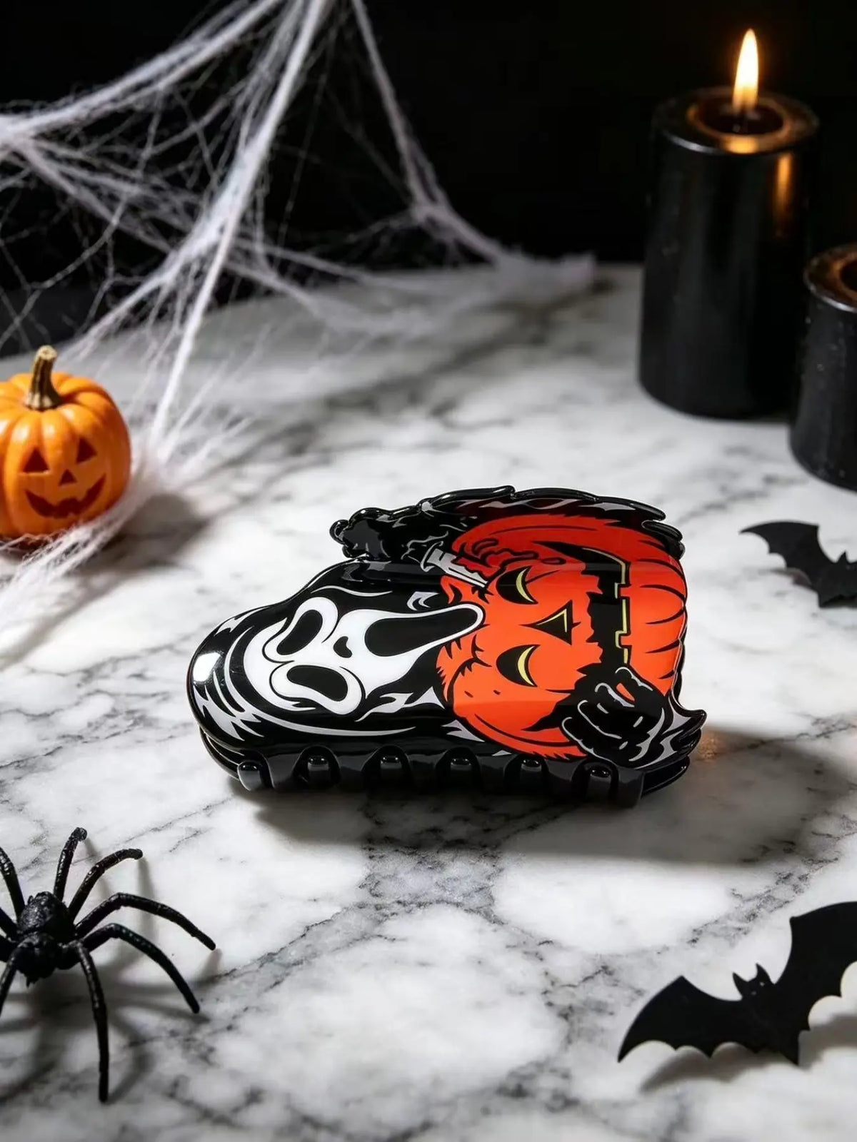 Halloween Large Hair Claw Clip, Horror Ghost Face & Pumpkin Print Jaw Hair Clamp, Spooky Gothic Decorative Hair Grip, Strong Hold Costume Hair Accessory for Women Girls Halloween Party Cosplay