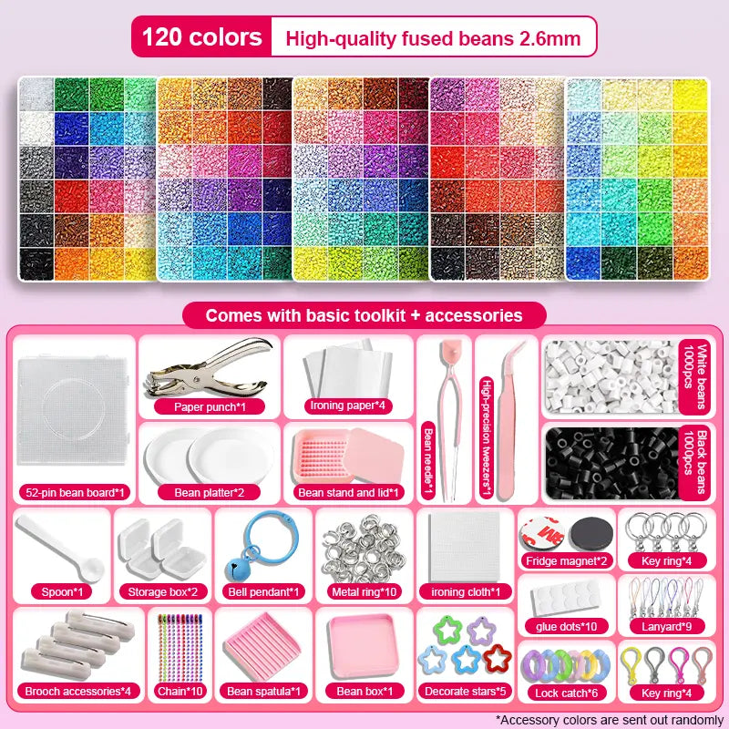 120-Colors 3D Fuse Beads Set – Pixel Puzzle Beads DIY Craft Kit with Pegboards, Ironing Paper, Tweezers & Accessories | All-in-One Beading Set for Jewelry Making, Pixel Art, Keychains, Creative DIY Projects | Halloween Gift&Christmas gift