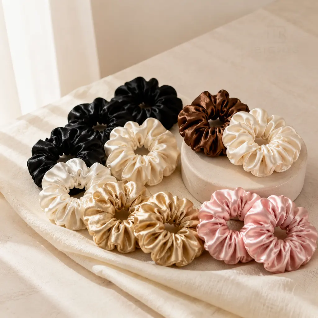 15 Piece Satin-Look Scrunchies Hair Ties Set, Soft Shiny Fabric, Stretchy Elastic Hold, Easy Styling for Women and Girls, Work, School, Travel, Gym, Hair Bands