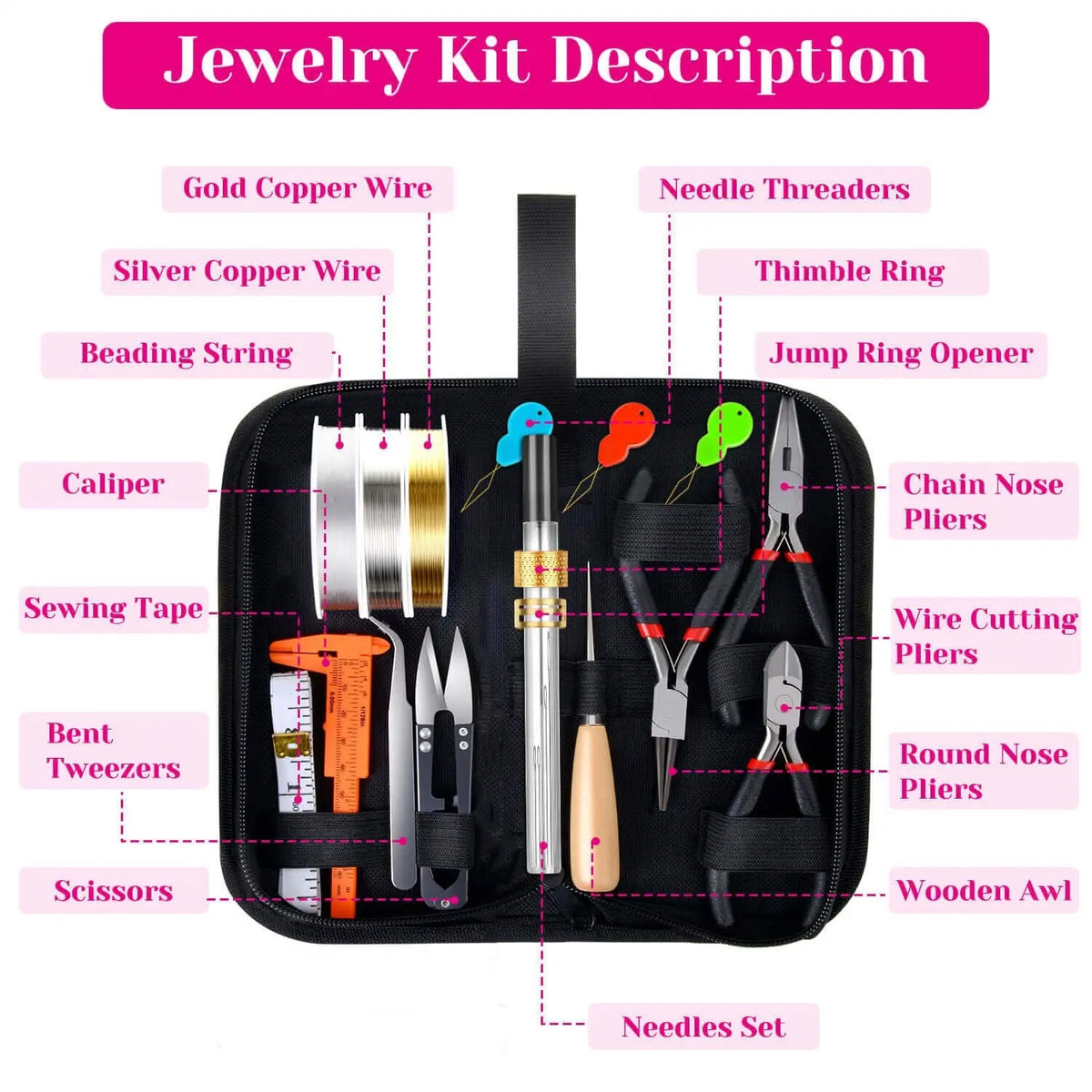 27 Piece Jewelry Tool Set:Wire Wrapping For Jewelry Making,Repair and Beading Supplies Kit with Craft Ring Wire,Tools,Pliers and Jewelry Findings,Christmas Party Gifts,Hand Tools Kits
