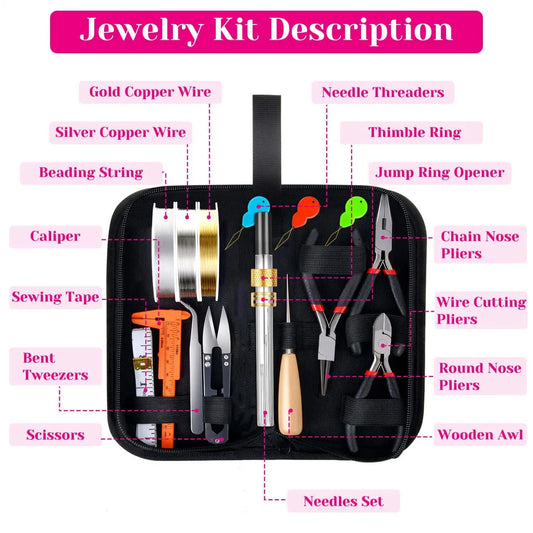 27 Piece Jewelry Tool Set:Wire Wrapping For Jewelry Making,Repair and Beading Supplies Kit with Craft Ring Wire,Tools,Pliers and Jewelry Findings,Christmas Party Gifts,Hand Tools Kits