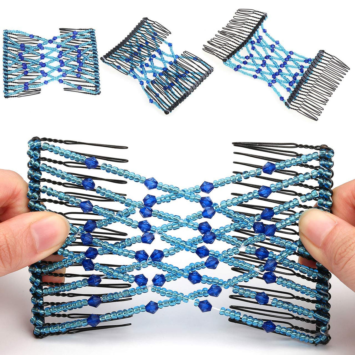 6 Pieces Magic Hair Comb Elastic Beaded Hair Clips Women Stretchy Bride Double Slides Hairpins Combs for Women Ladies Girls DIY Hair Styling Accessories