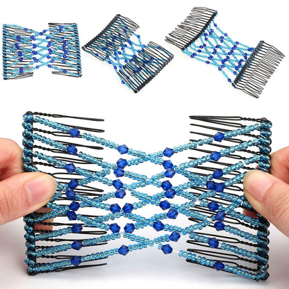6 Pieces Magic Hair Comb Elastic Beaded Hair Clips Women Stretchy Bride Double Slides Hairpins Combs for Women Ladies Girls DIY Hair Styling Accessories