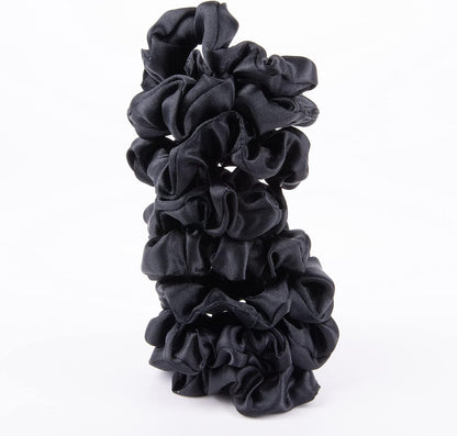 Amazon Basics Satin Scrunchies – No Crease, No Damage Hair Ties – Frizz Free, Gentle, Stylish Scrunchies. Black, 8 Count, For Thin and Normal Hair