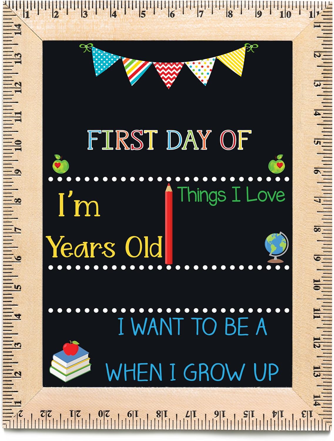 Bloom Owl First Day of School Chalkboard Sign - 11.5"x15" Reusable Back to School Photo Prop with Wooden Ruler Frame for Preschool, Kindergarten, and Beyond (Green Crayon)